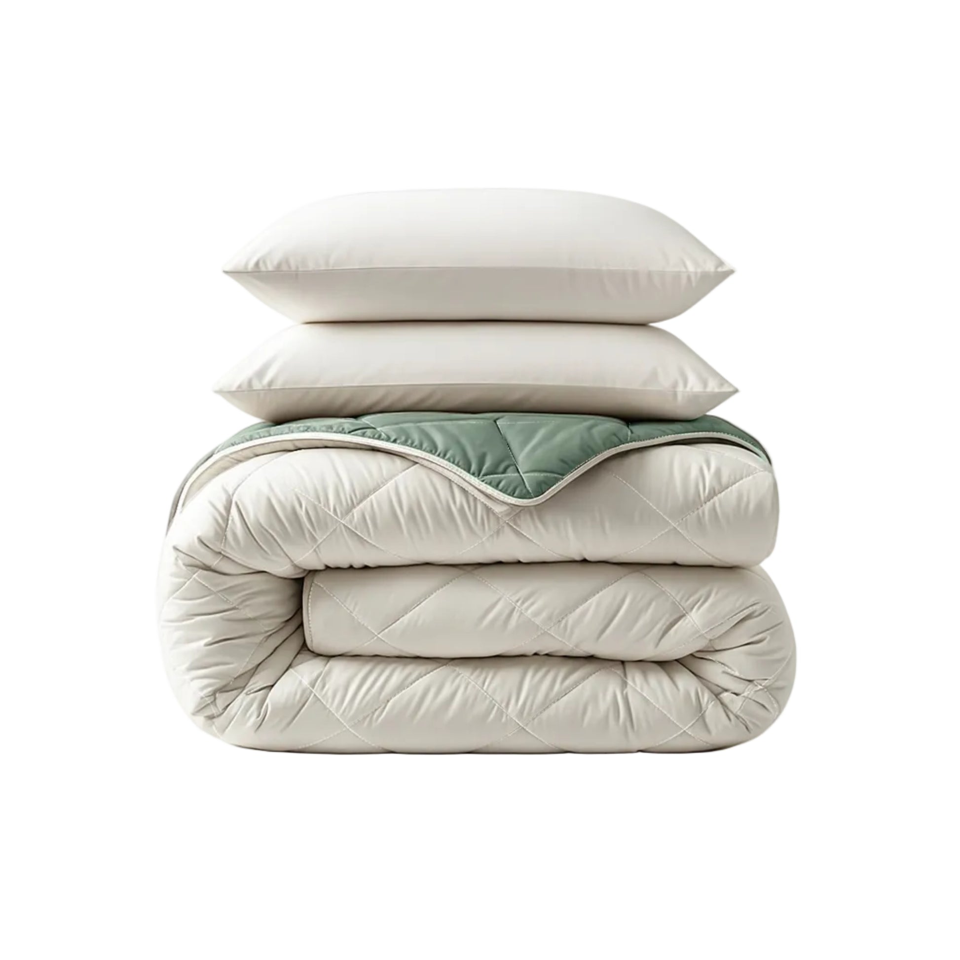 CloudSoft Diamond | Creme/Groen Dekbed en Overtrek in 1!