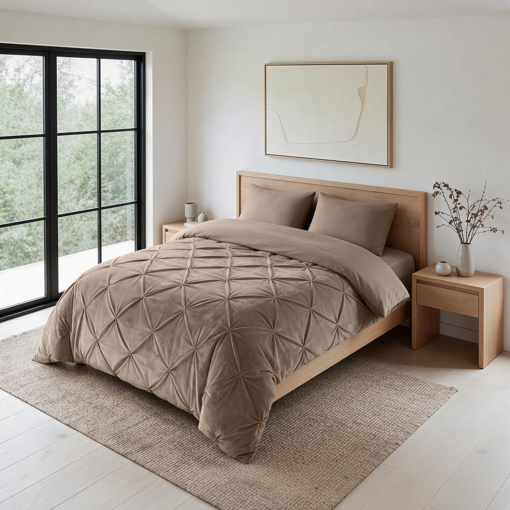 CloudSoft Velvet Pintuck | Taupe Wasbaar Dekbed en Overtrek in 1!