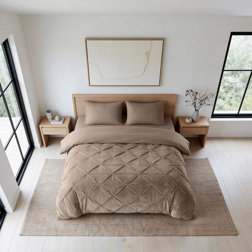 CloudSoft Velvet Pintuck | Taupe Wasbaar Dekbed en Overtrek in 1!