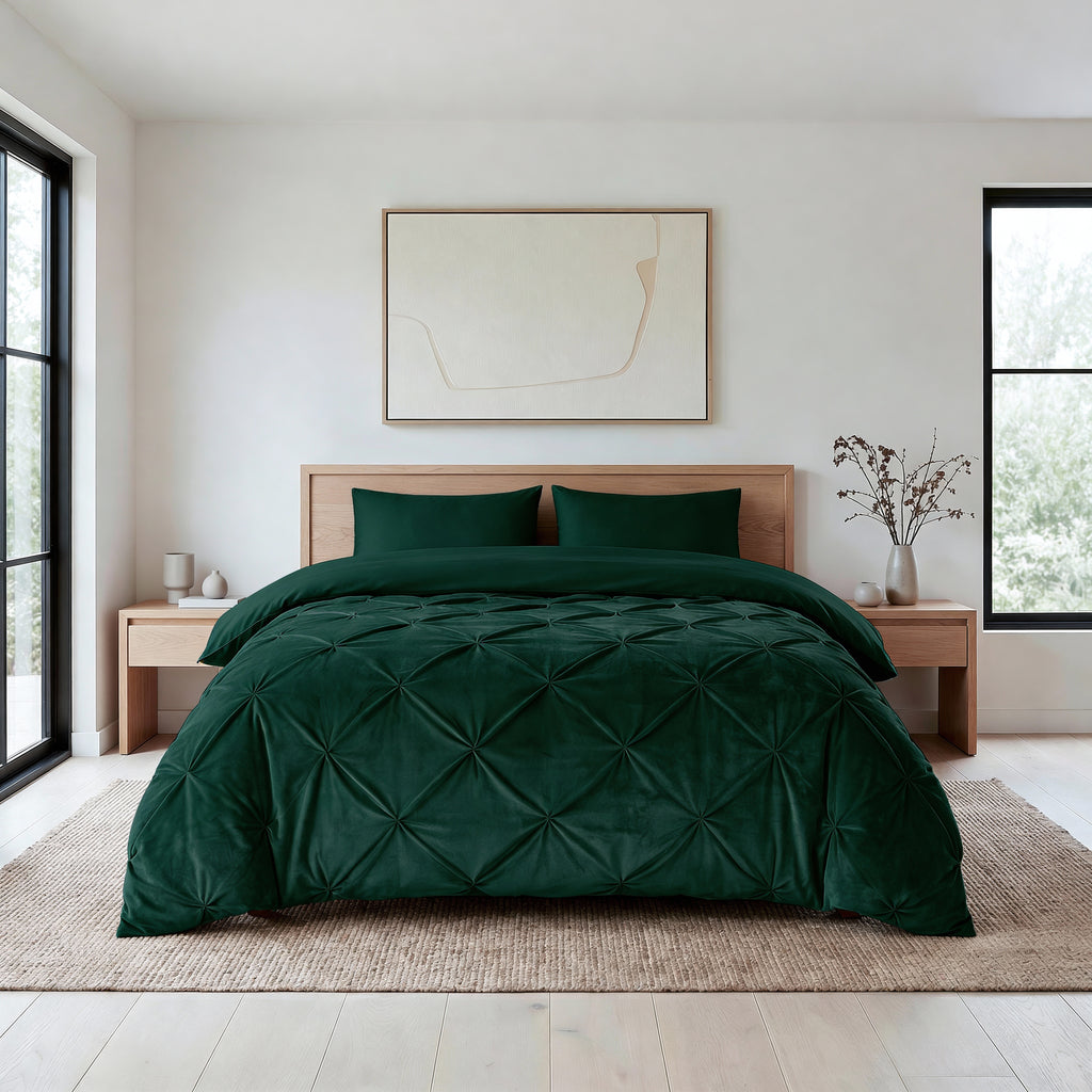 CloudSoft Velvet Pintuck | Groen Wasbaar Dekbed en Overtrek in 1!