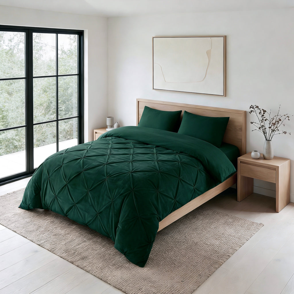 CloudSoft Velvet Pintuck | Groen Wasbaar Dekbed en Overtrek in 1!