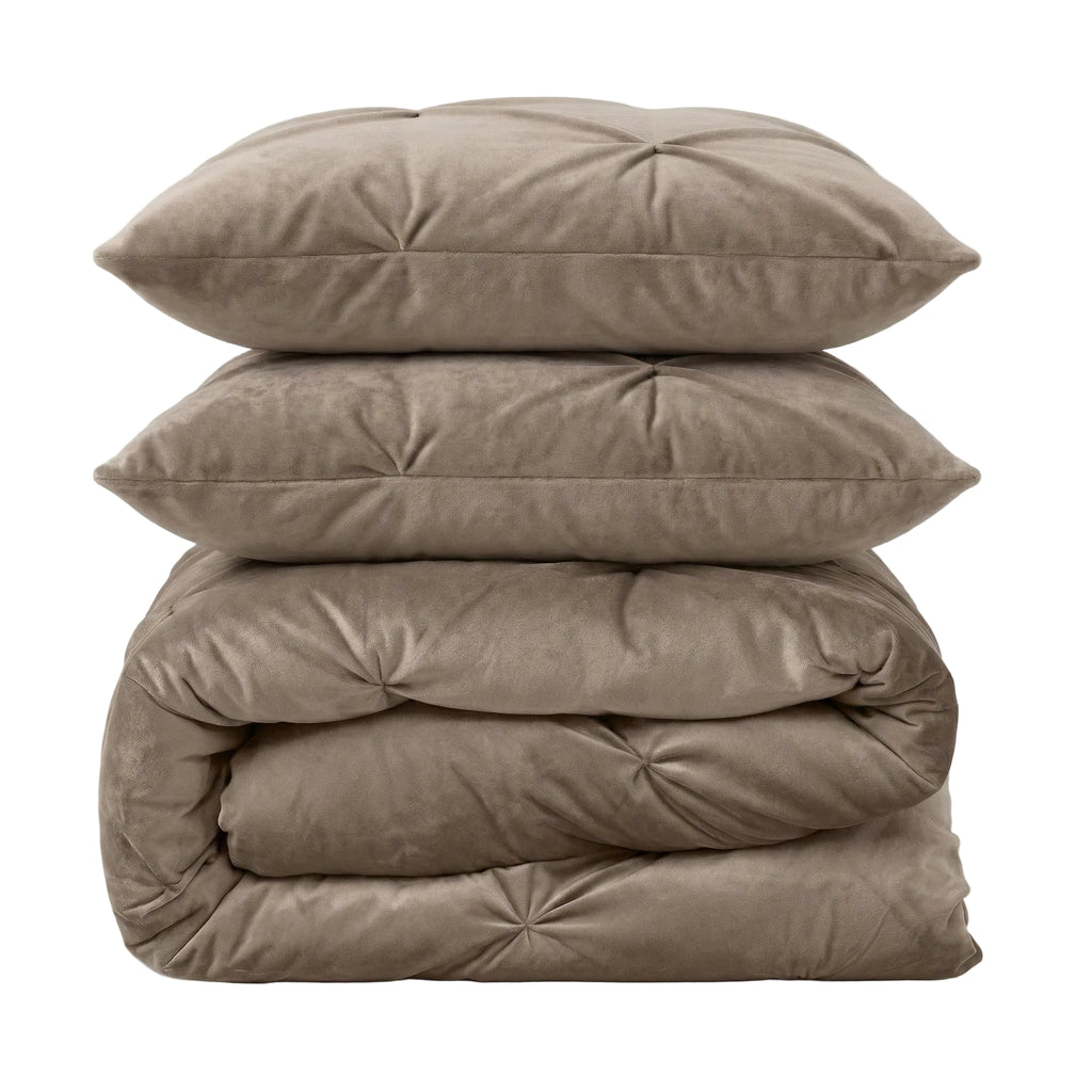 CloudSoft Velvet Pintuck | Taupe Wasbaar Dekbed en Overtrek in 1!